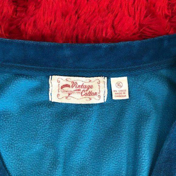 Soft Velour teal blue sweatshirt w/hood. 2 pockets, V-shape, XL - Picture 6 of 6